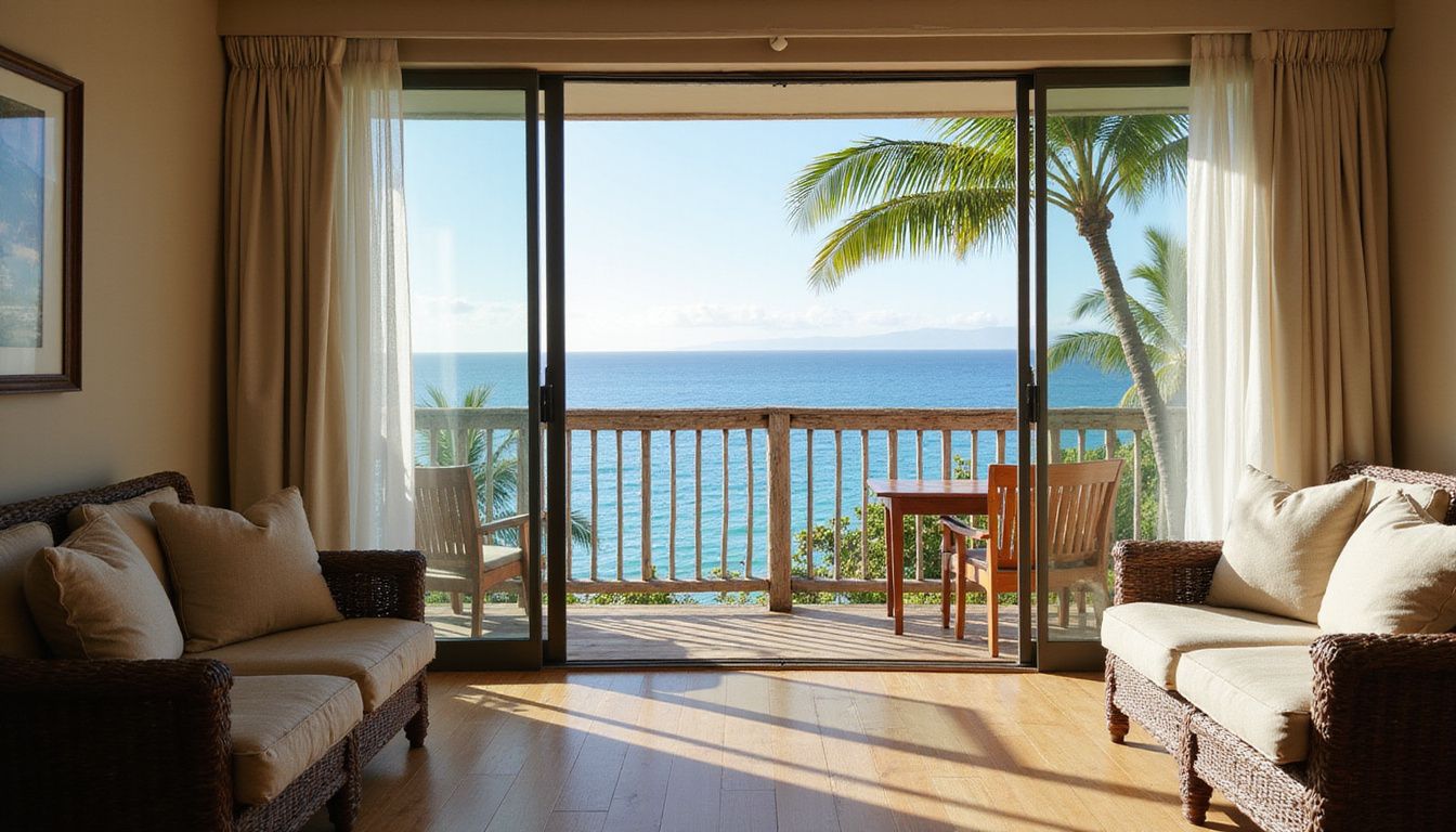 Cozy Waikiki rental features tropical decor and ocean views.