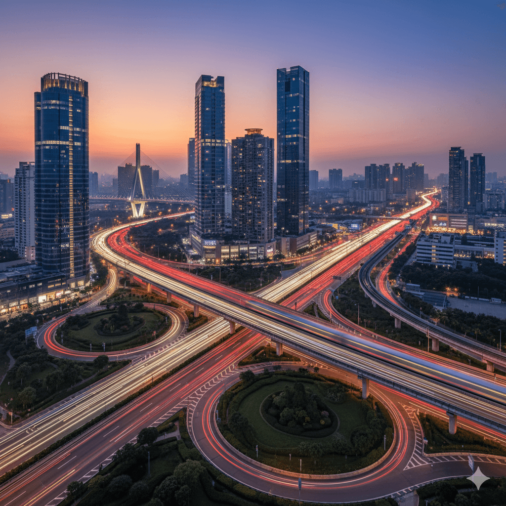 Aerial view of high-end apartments near Dwarka Expressway and urban connectivity hubs