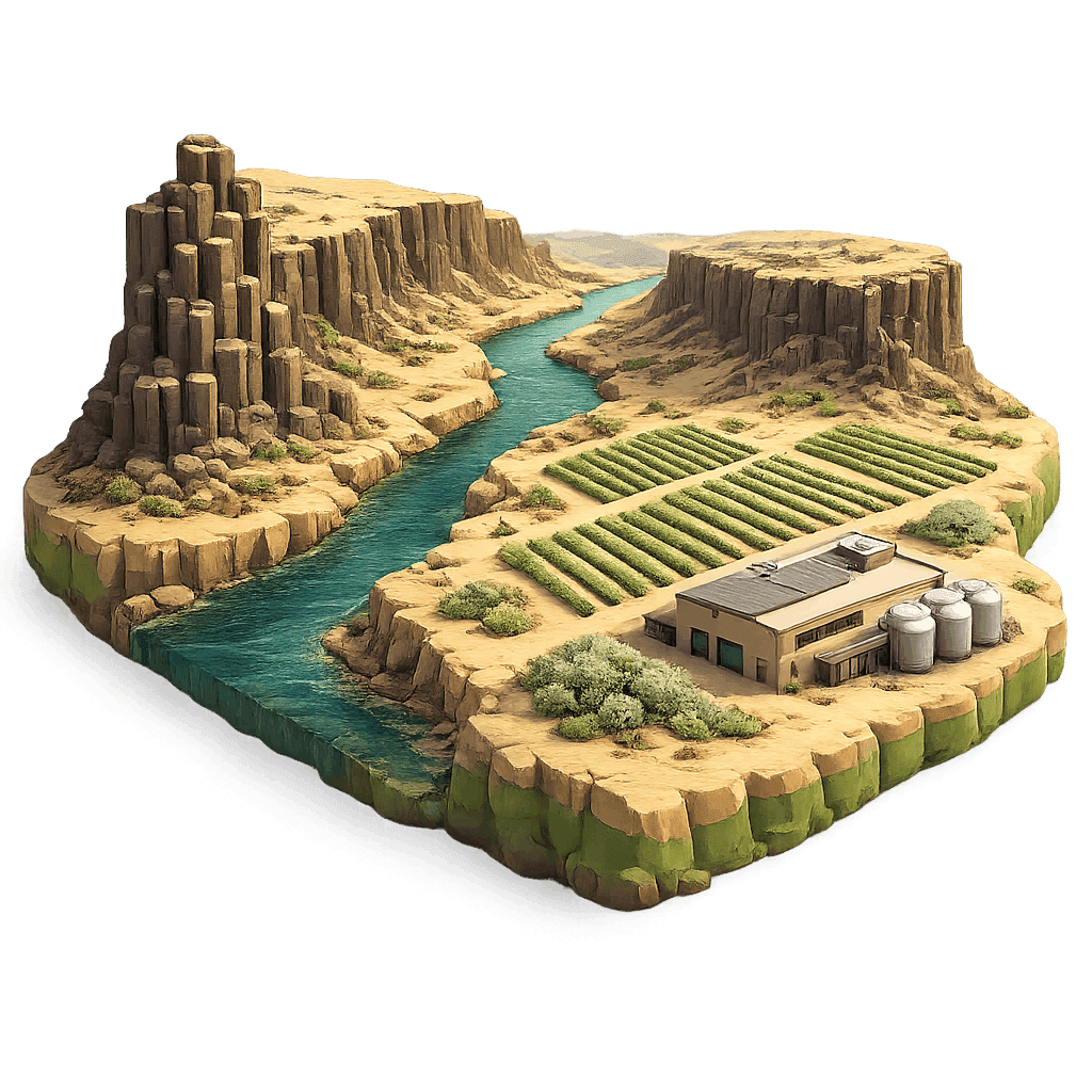 Artistic illustration of the Columbia Valley wine region.