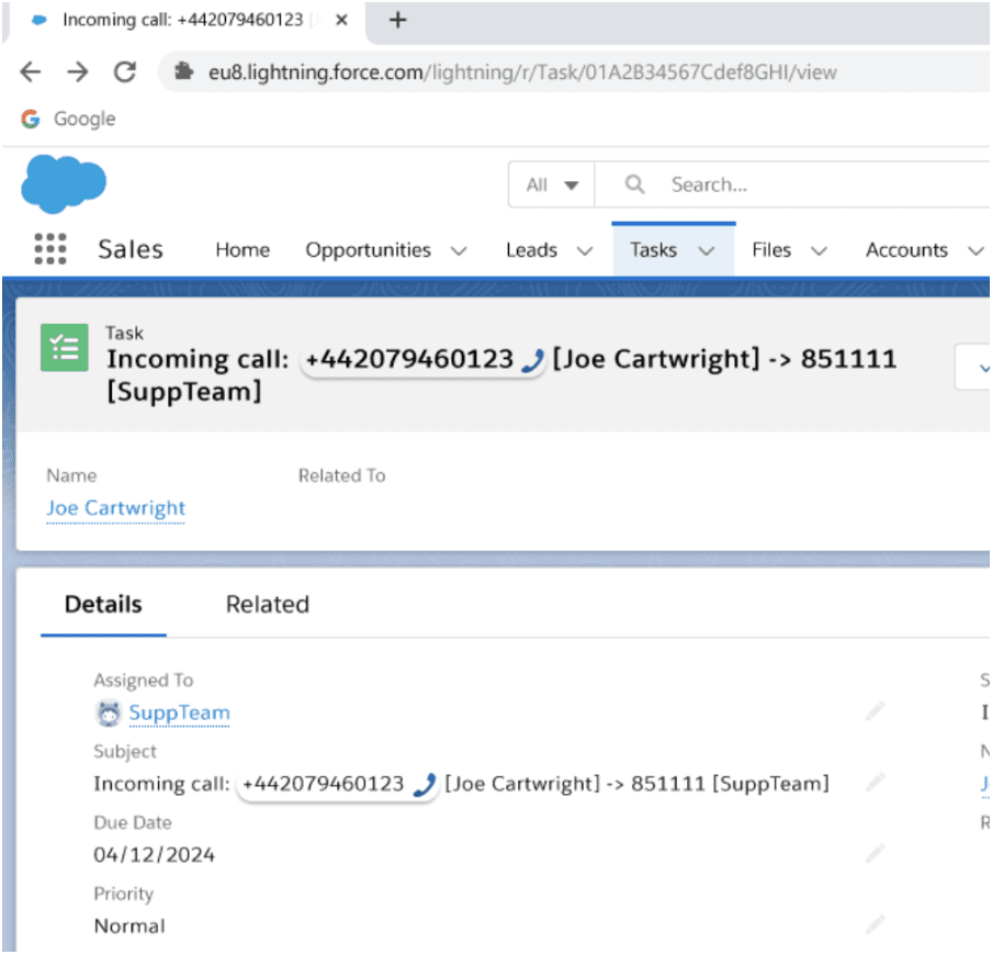 Salesforce Contact page