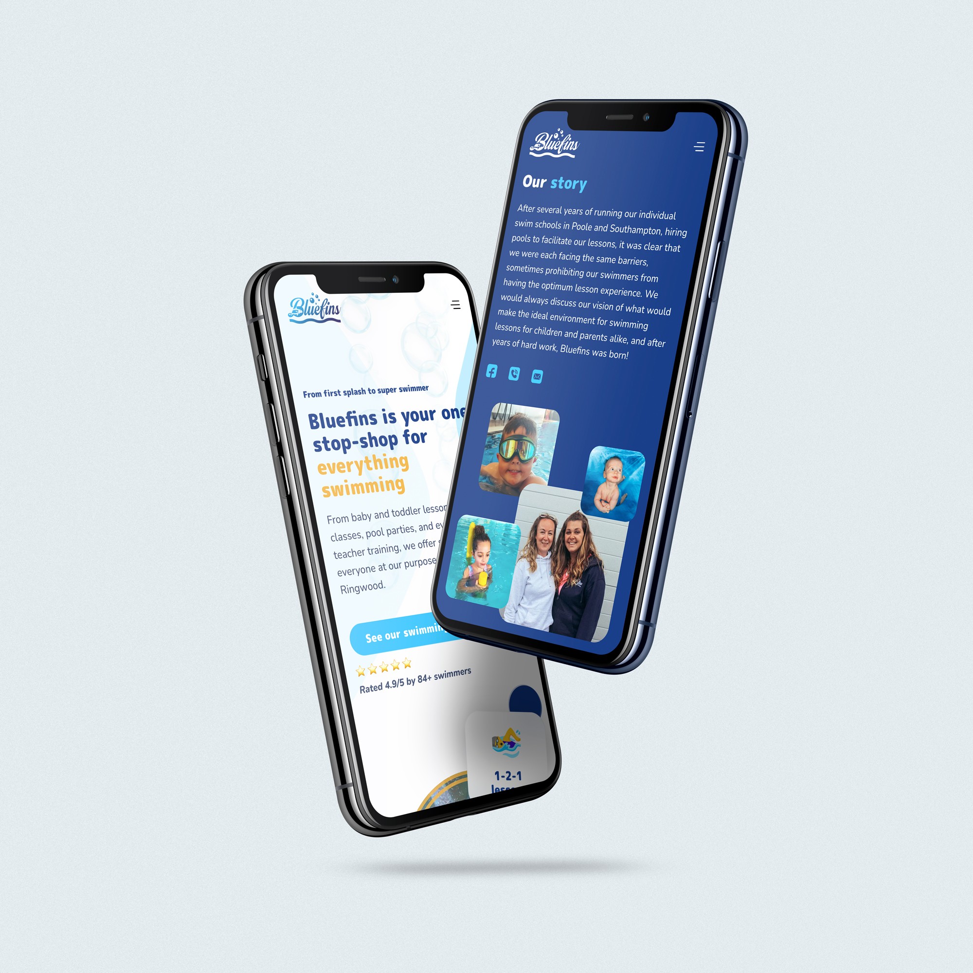 Bluefins swimming mobile website design optimised for bookings