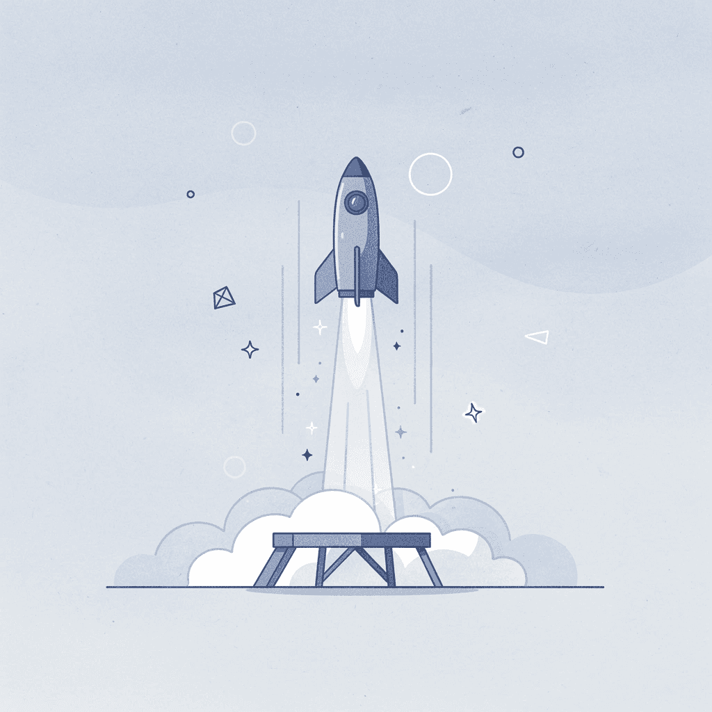 Scene illustration of a custom shirt launching upward, representing quick and easy design
