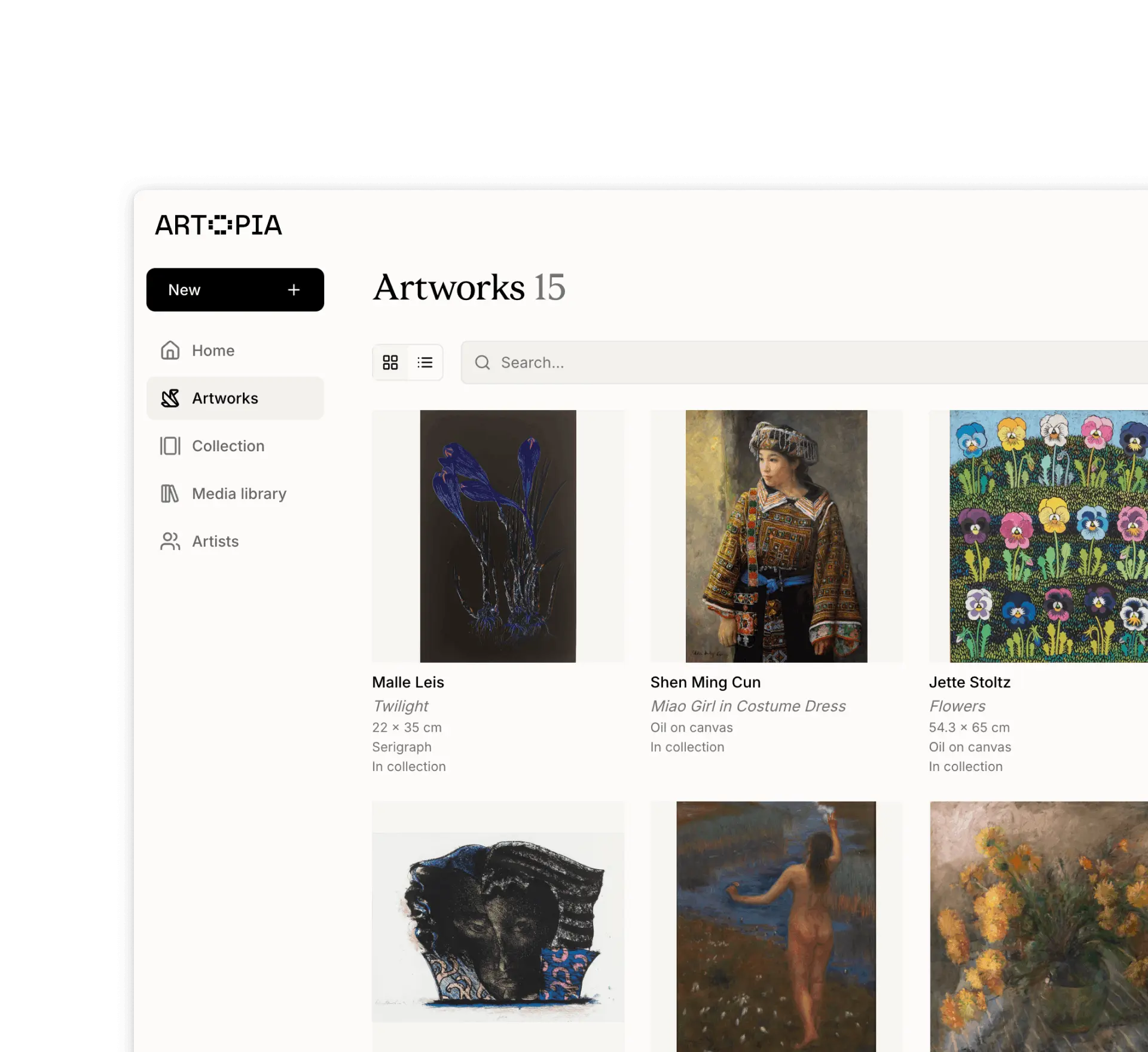 Artopia app demo with a screenshot from inside the artwork management software.