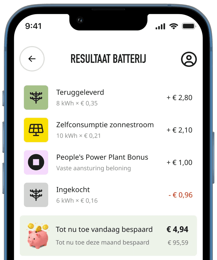 Hegg app thuisbatterij acvititeit en widget