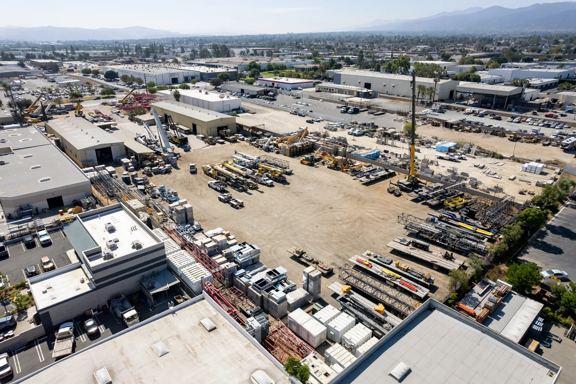 Aerial view of the industrial outdoor storage site at 260 North Smith Ave, Corona, CA