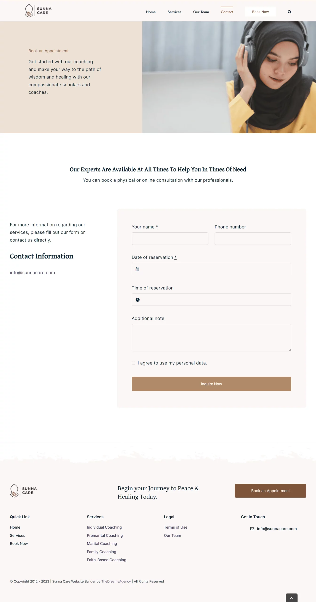 contact us page for sunnacare website developed & designed by Dreams Agency Mississauga, Ontario