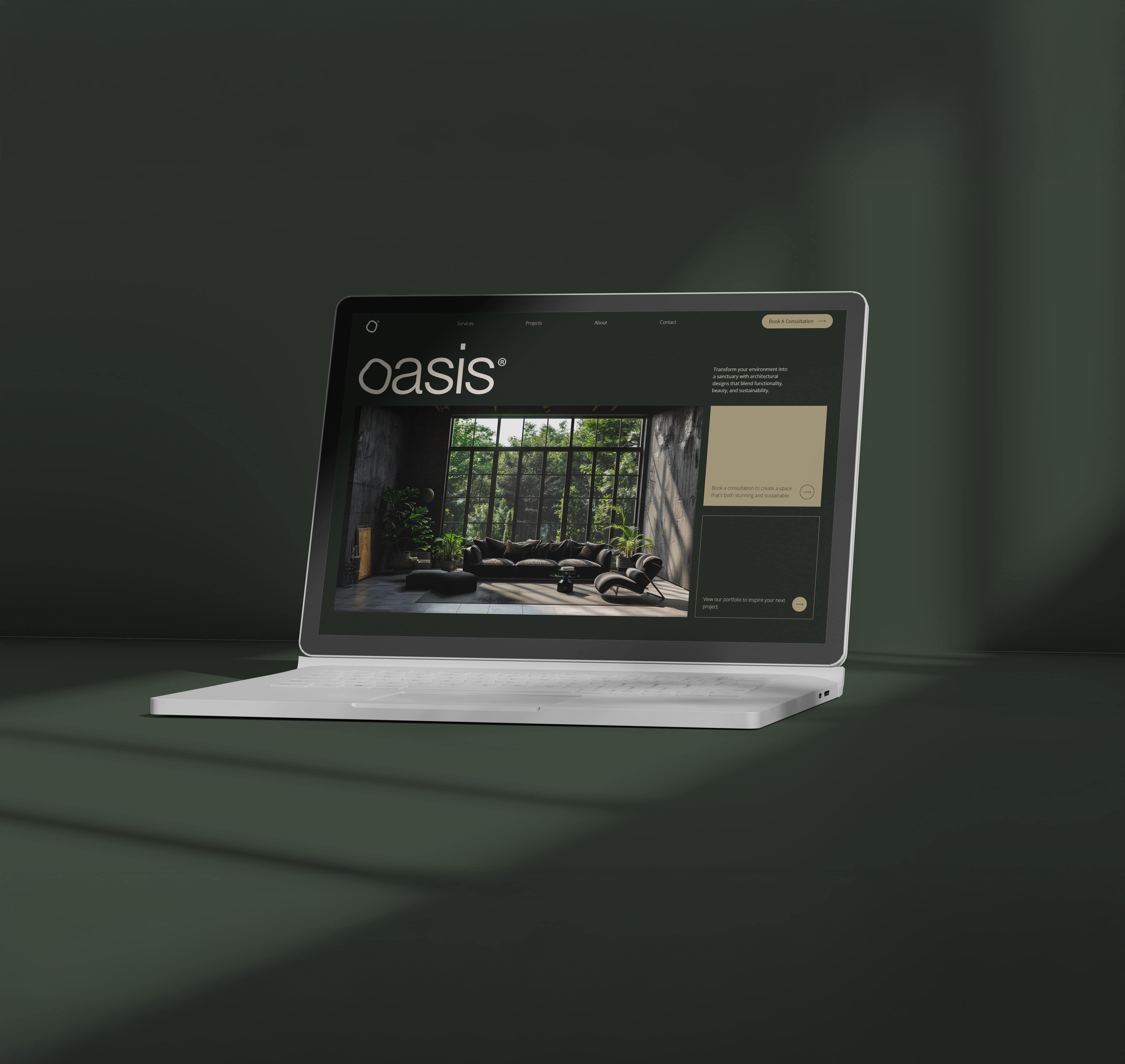 mockup of oasis homepage on laptop