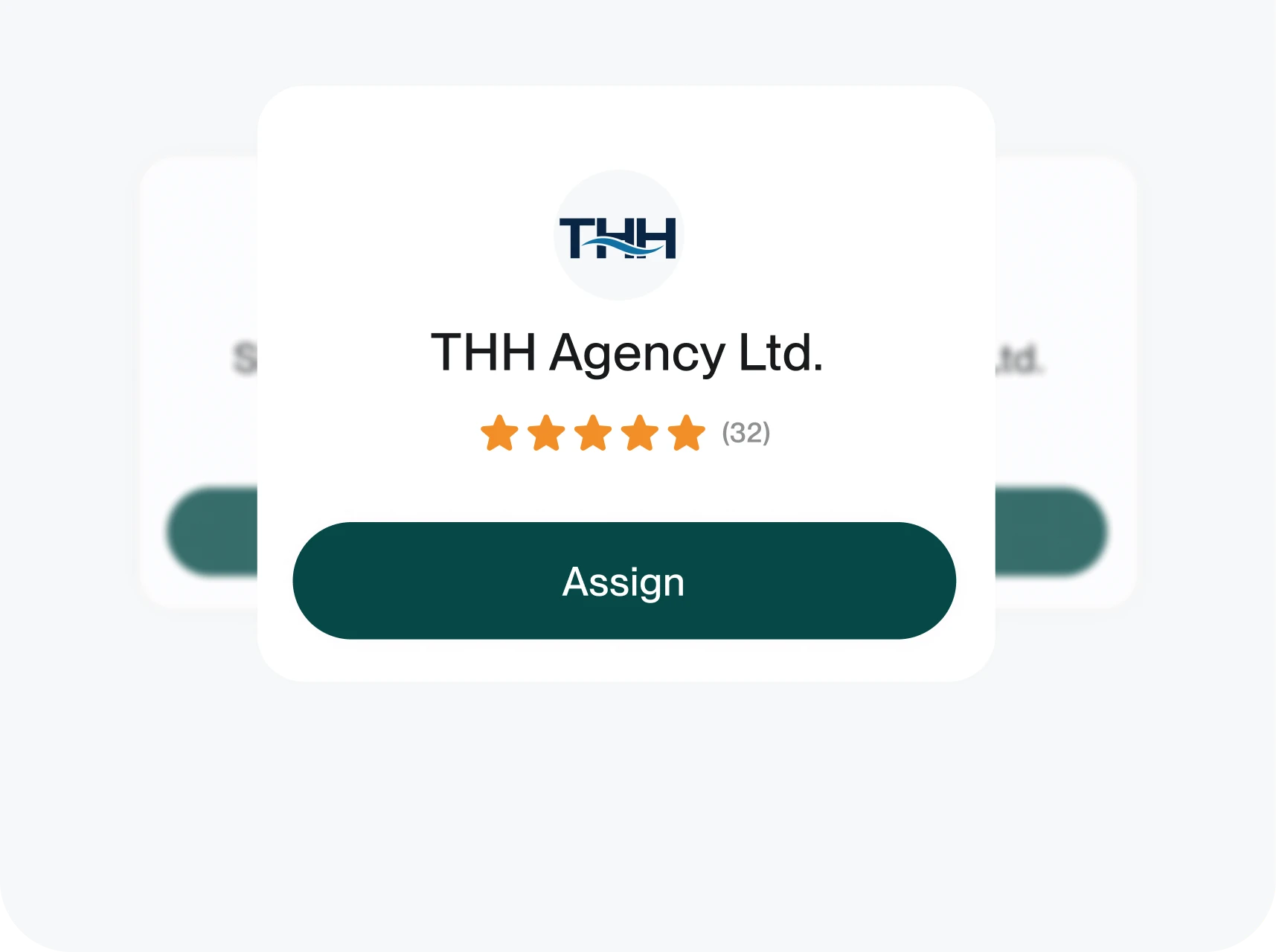 Agent card for THH Agency Ltd. with a five-star rating and an Assign button
