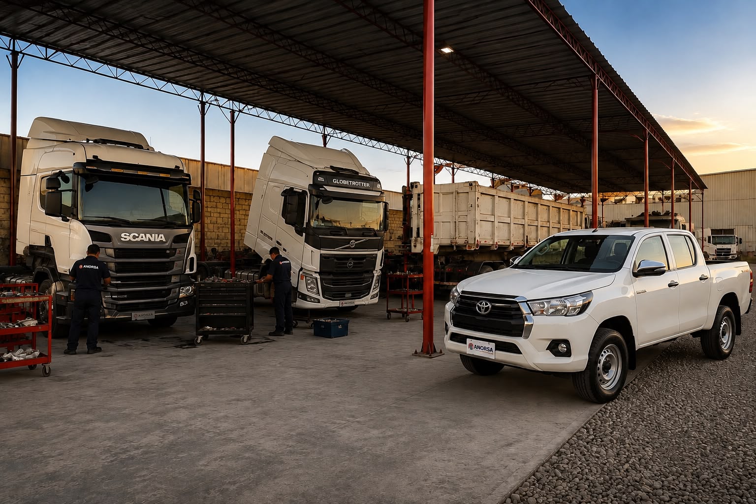 Taller automotriz ANORSA con vehículos en servicio