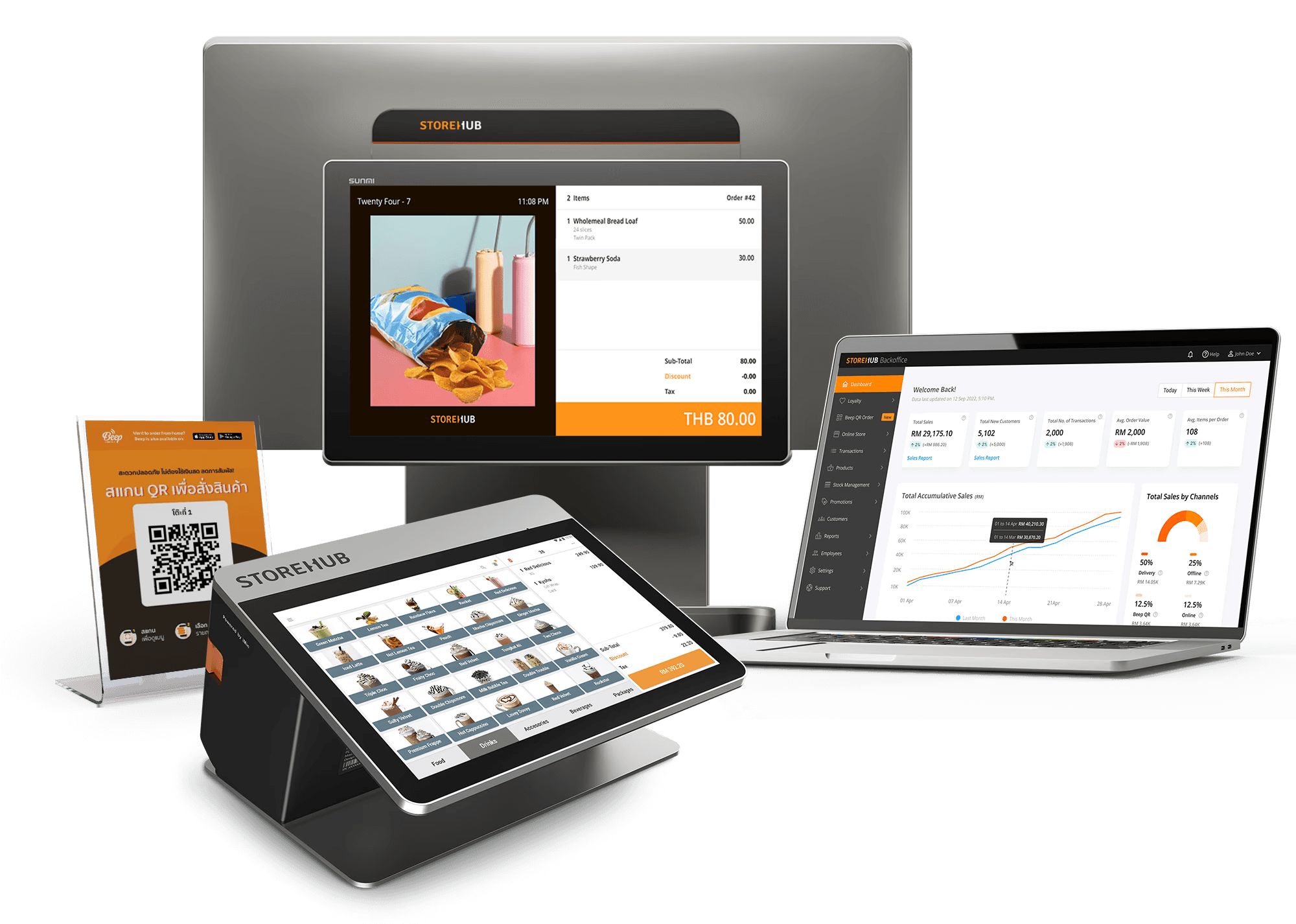 StoreHub cloud POS system with POS terminal and tablet setup for retail and F&B businesses in Thailand.