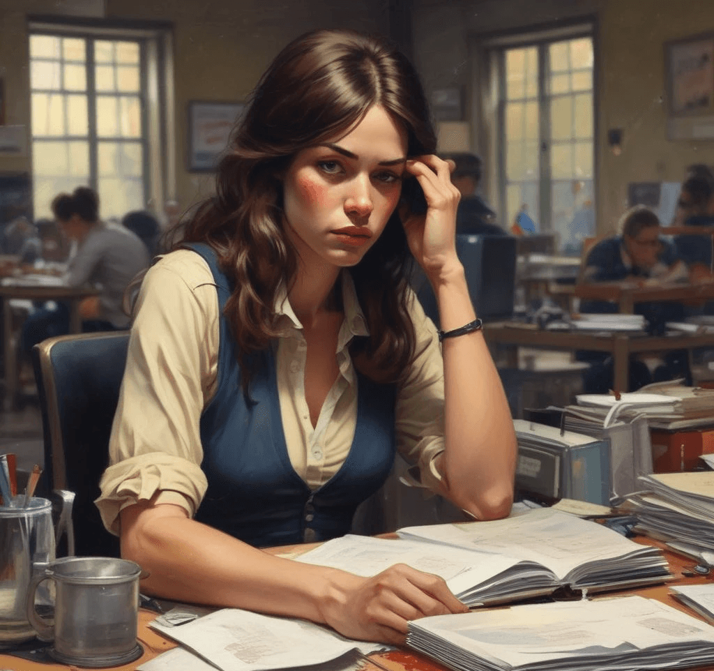 Heso blog image, a woman at work stressed out about her work