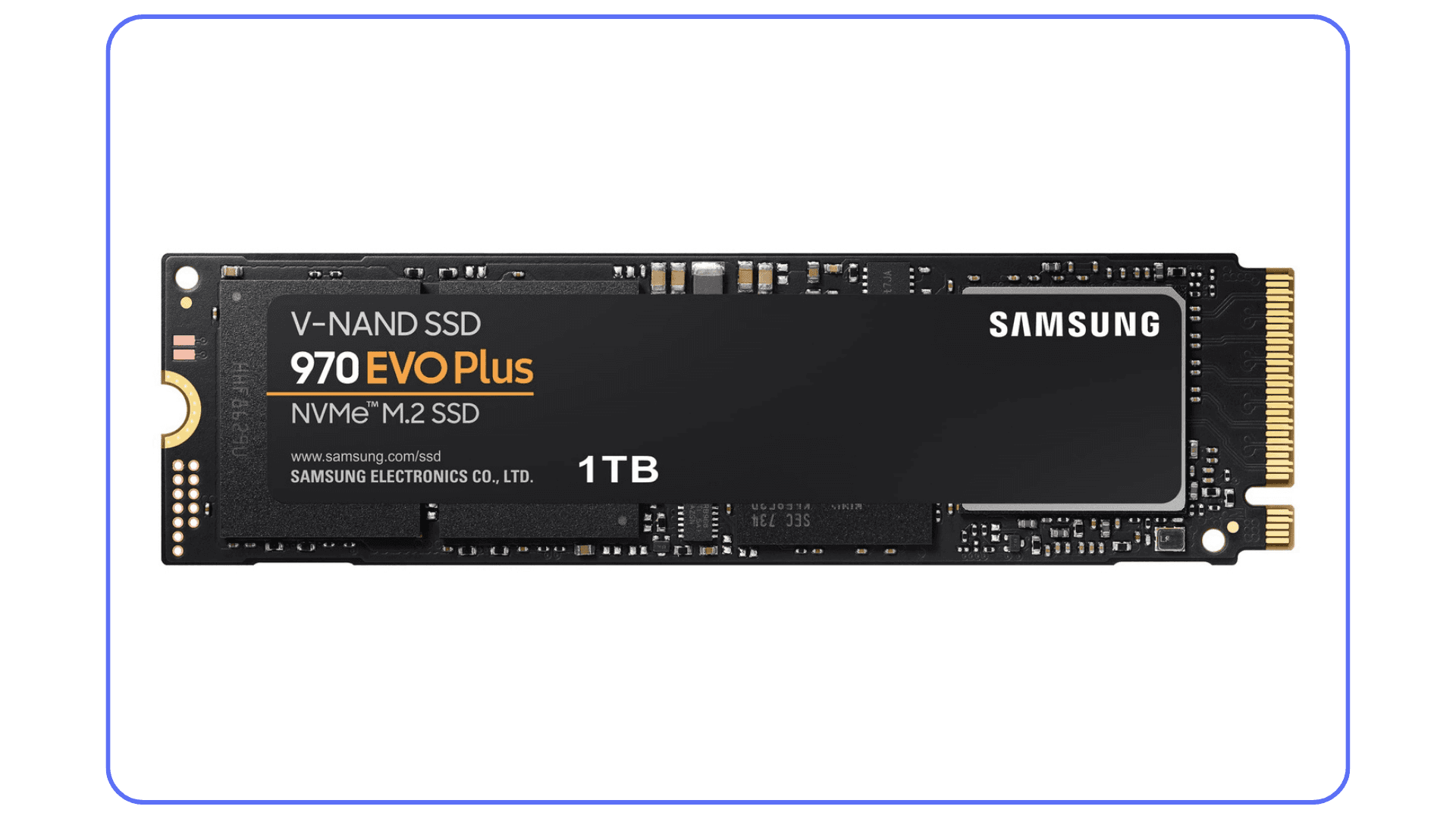Samsung 970 EVO Plus NVMe SSD, a high-speed storage drive improving AutoCAD file open and save times.