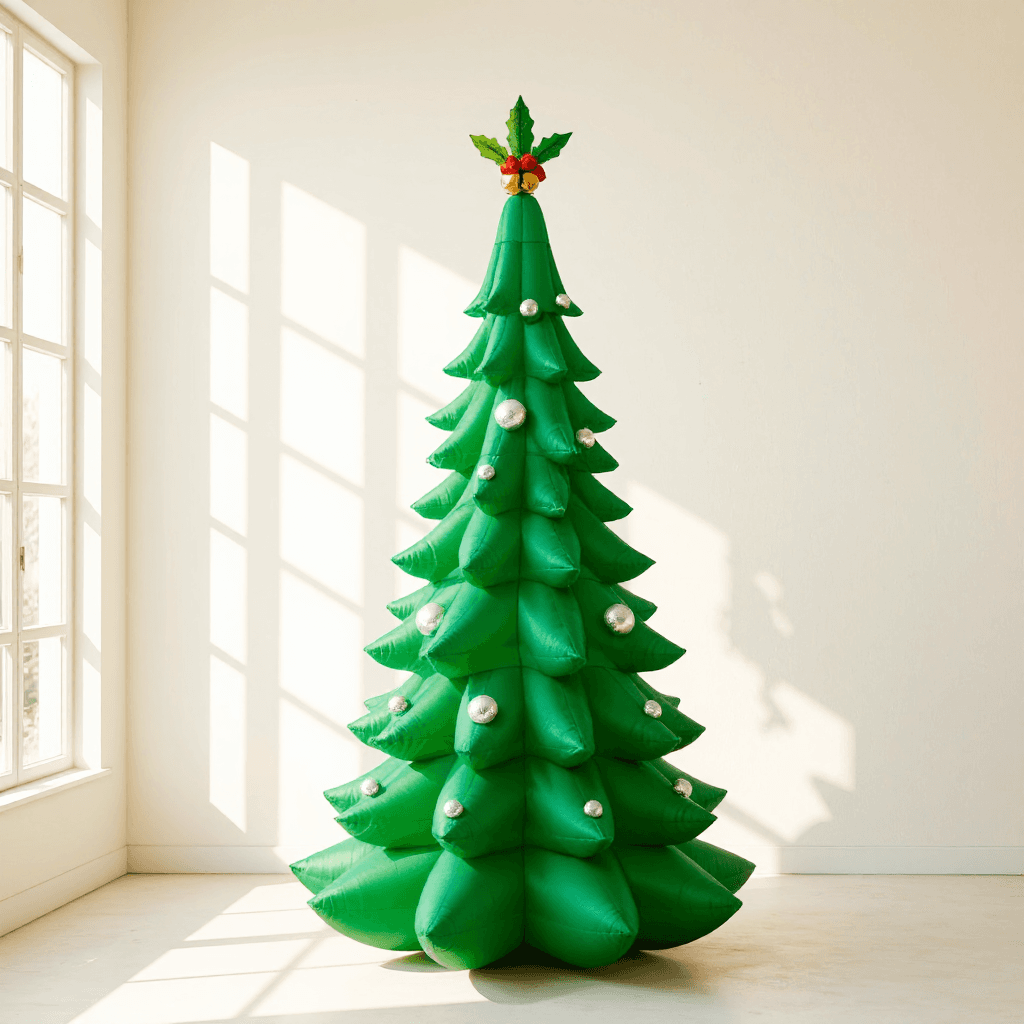 product photography of a decorative inflatable Christmas tree