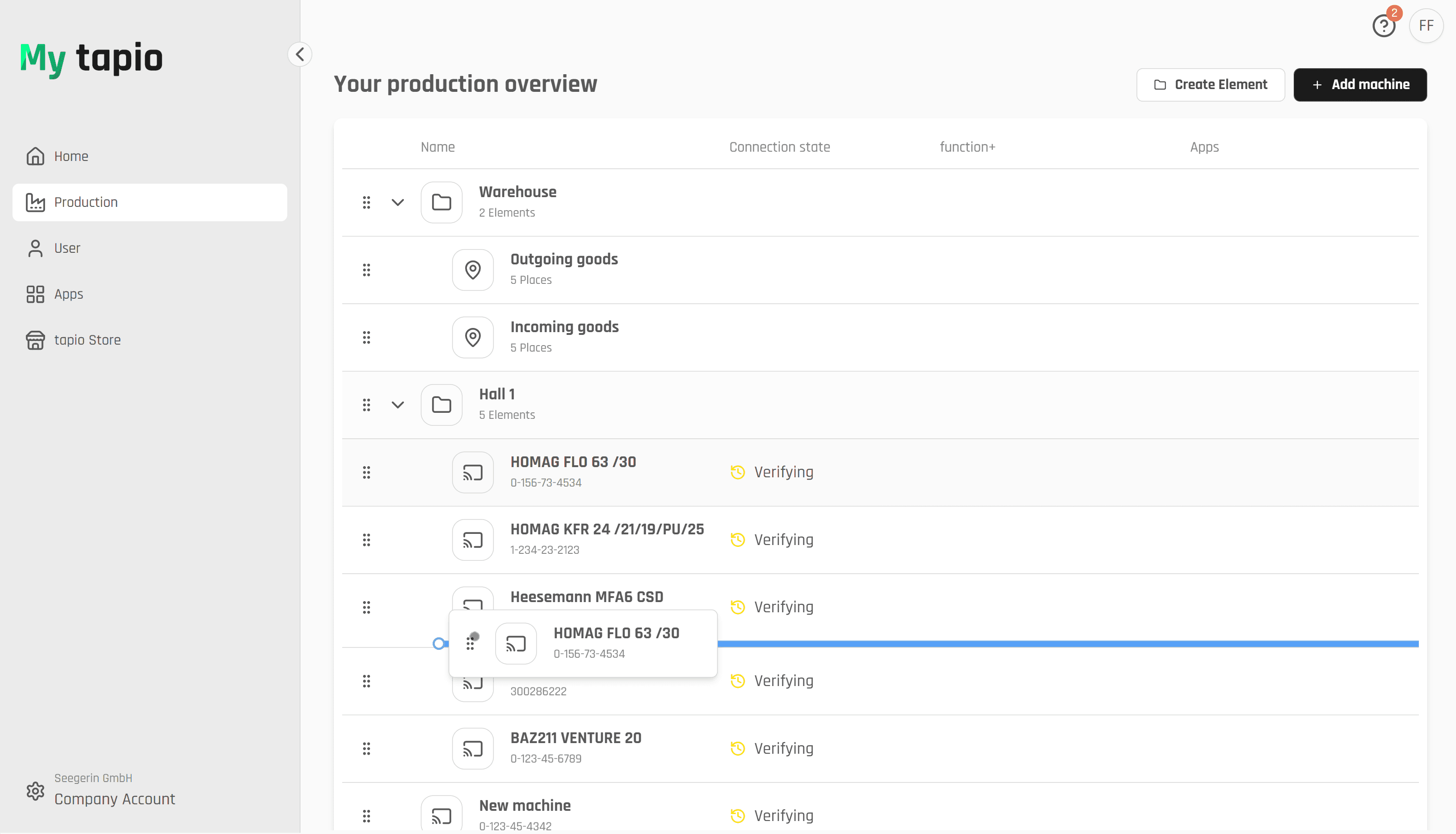 Lister von Apps in My tapio