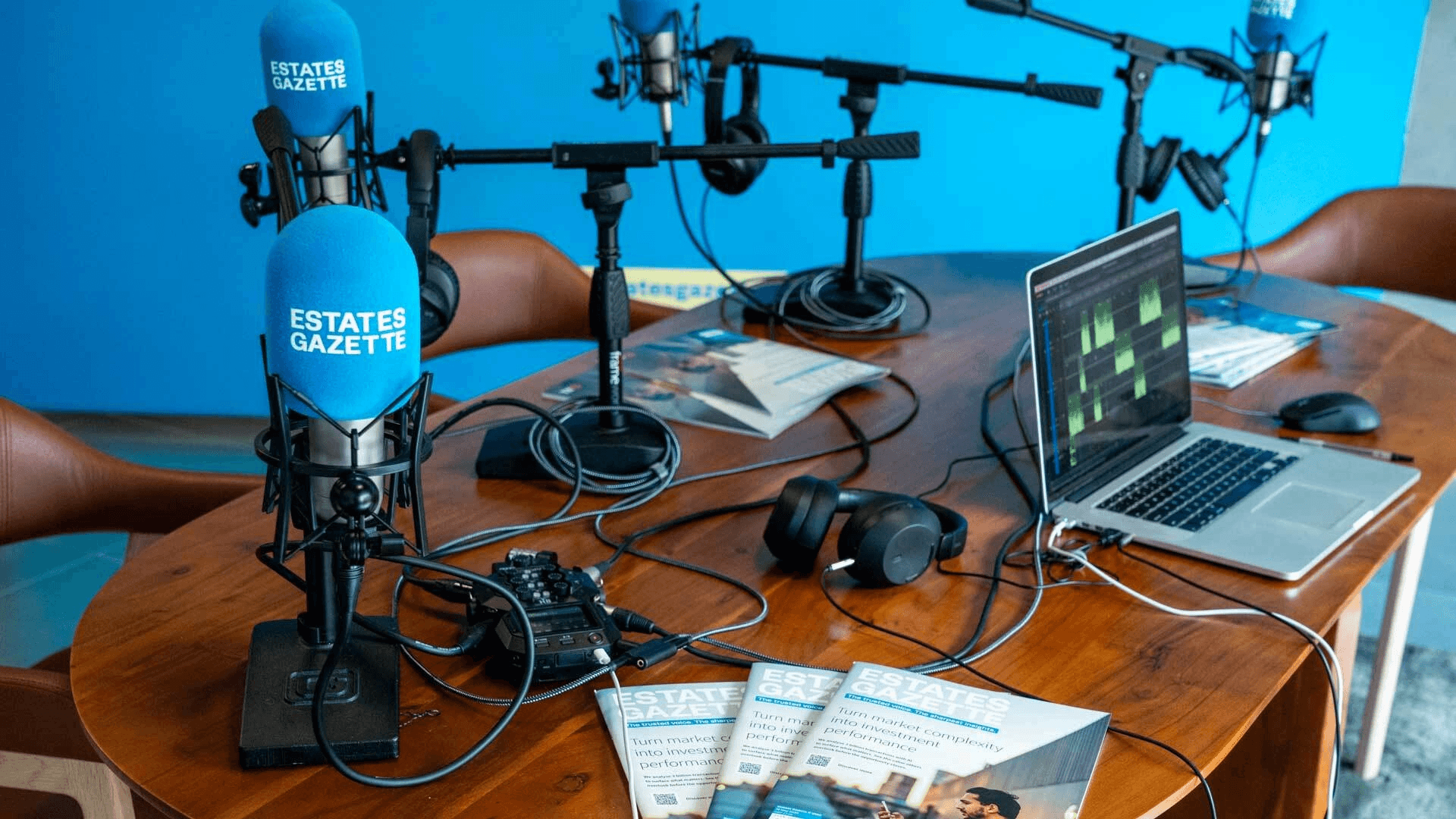 Podcast studio recording equipment on table - Podcast Reels
