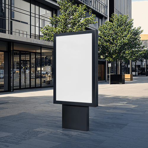 Vertical billboard mockup in a sidewalk