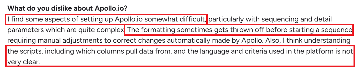 Screenshot of a Apollo.io review