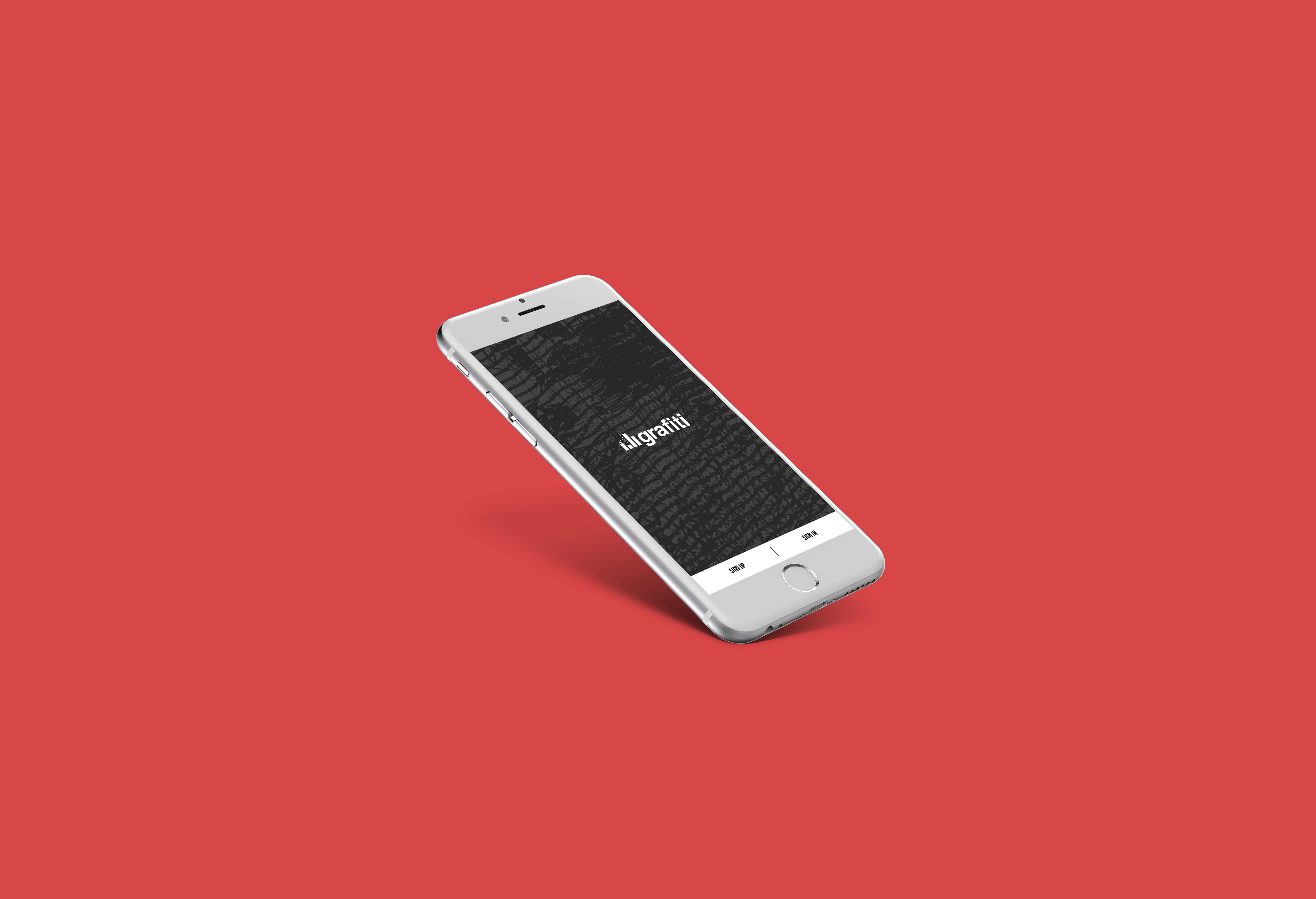 Cell phone displaying the Grafiti app redesign log in screen.