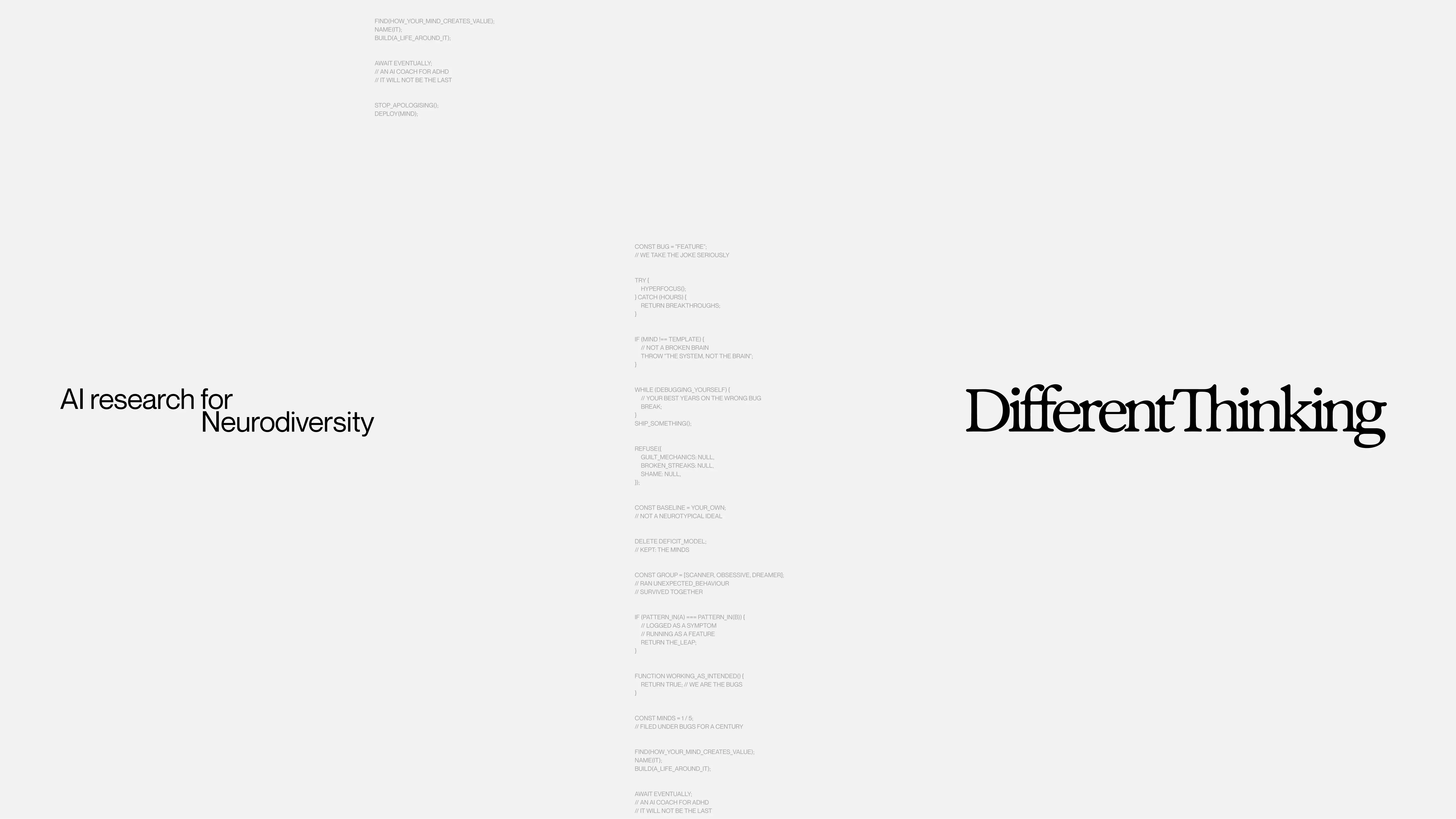 Different Thinking wordmark with AI research for Neurodiversity on white