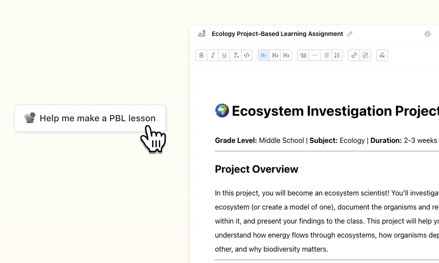 Image of project based learning tool document