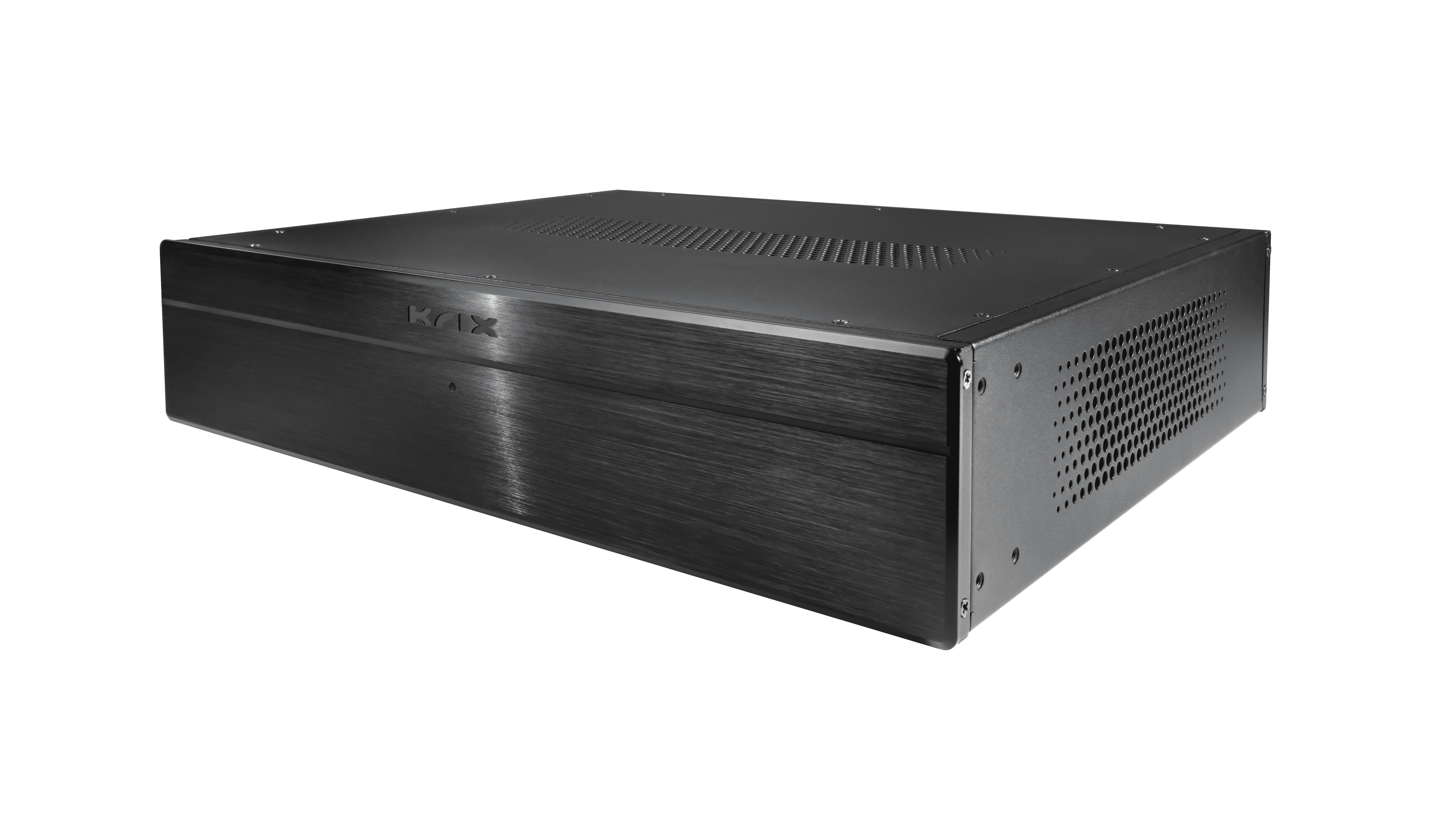 Black brushed metal electronics chassis