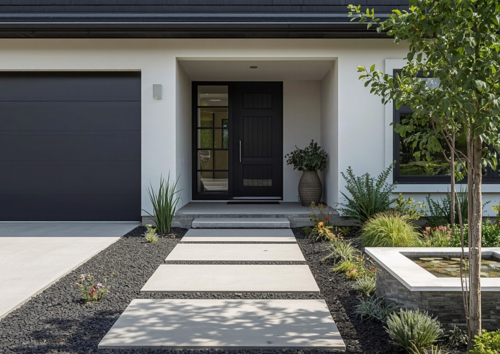 green grass field with trees and flowers