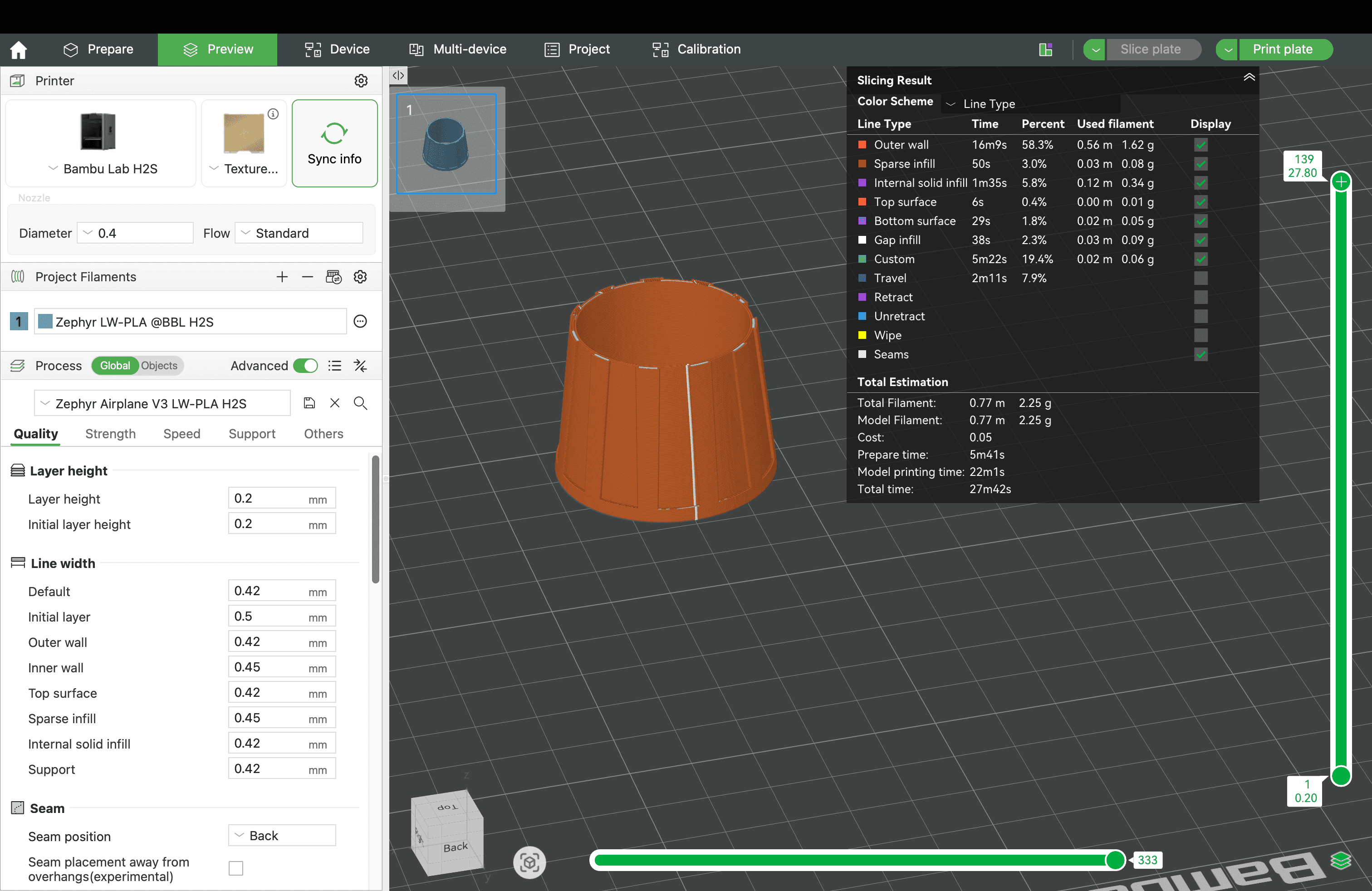 Preview view - Sliced model