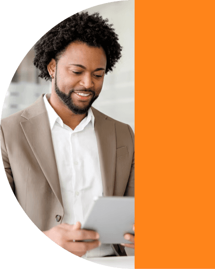 Man browsing on tablet