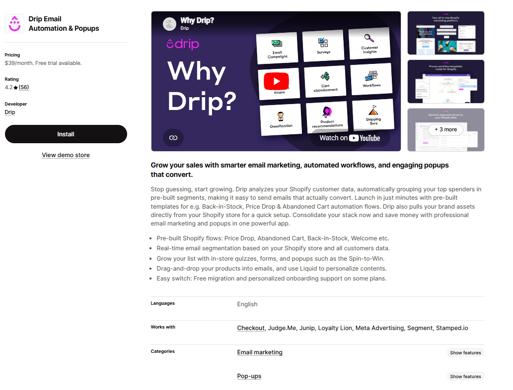 Drip Email Automation & Popups on the Shopify App Store