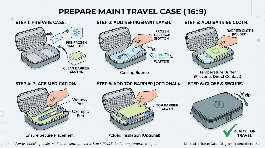 How to properly pack a GLP-1 travel case with gel packs and barrier layers