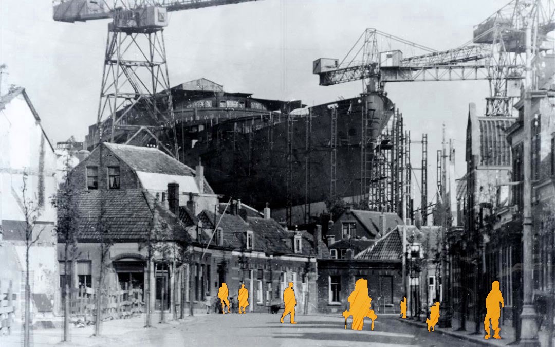 Historical photo of the former shipyard in Vlissingen, where the ship Willem Ruys is under construction
