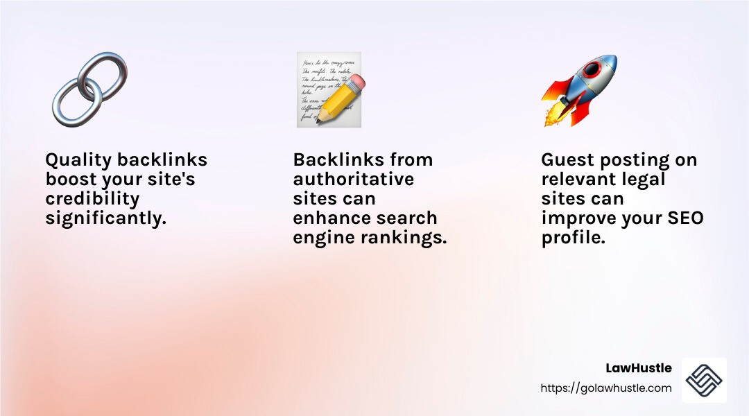 High-quality backlinks from reputable websites will help you climb the ranking - seo for criminal defense lawyers infographic 3_facts_emoji_light-gradient