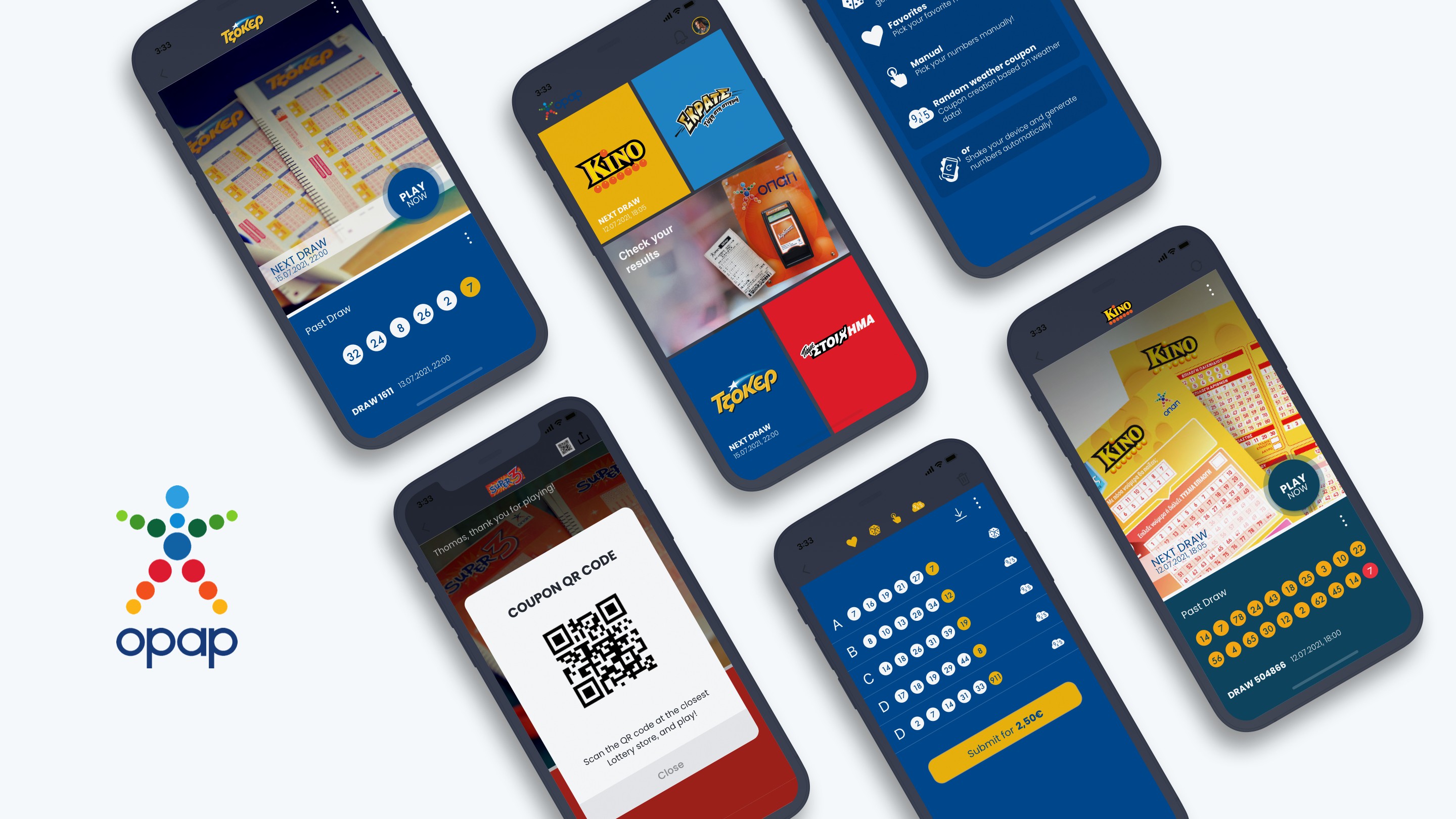 Intralot Mobile Lottery app game lobby showing ΟΠΑΠ Τζόκερ, Κίνο, Στοίχημα, and Σκρατς