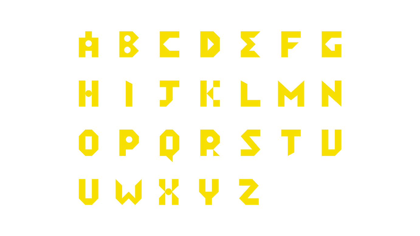 yellow alphabets on white background
