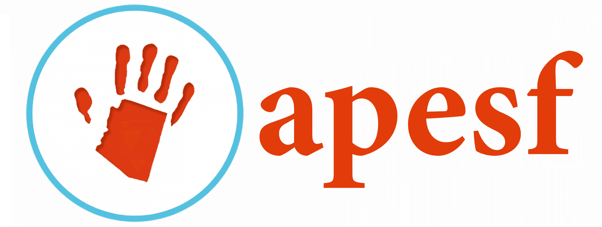 A black square with a faint gray logo of a handprint in a circle next to the letters "apesf"