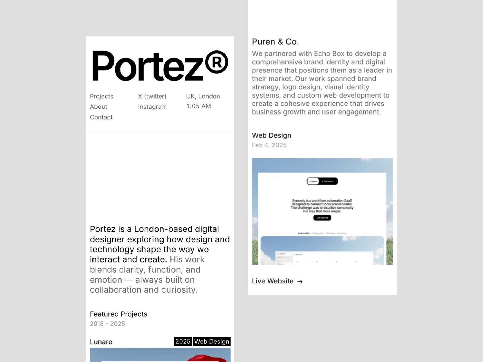 Portez — 黑白极简现代作品集网站设计灵感