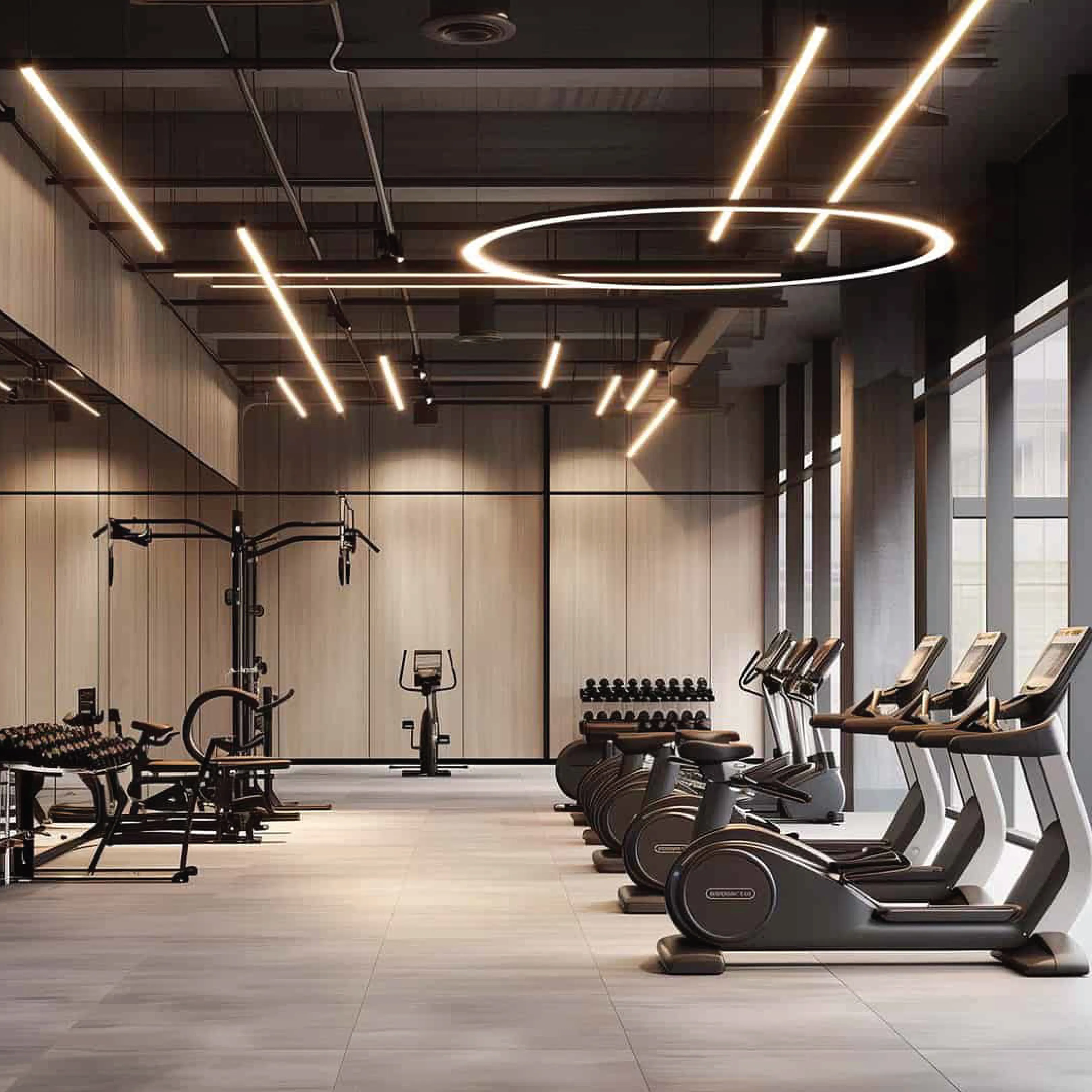 Living room with moving boxes and grey sofa
