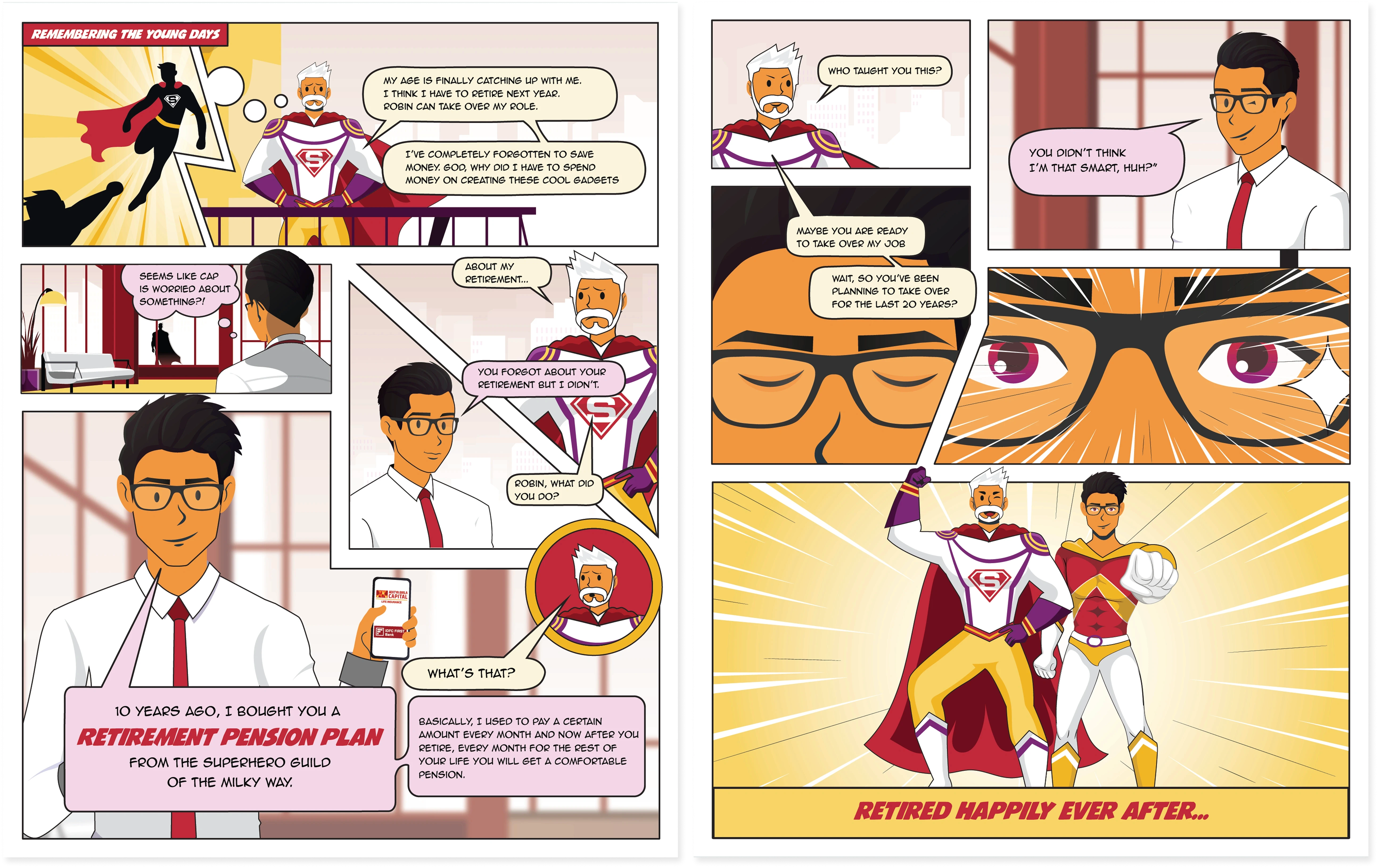 Aditya Birla Capital comic campaign comic campaign case study - brand collateral visual, abstrct design