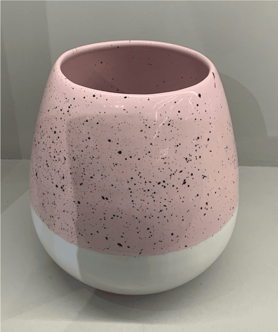 Pink and white speckled ceramic planter vase with glossy finish