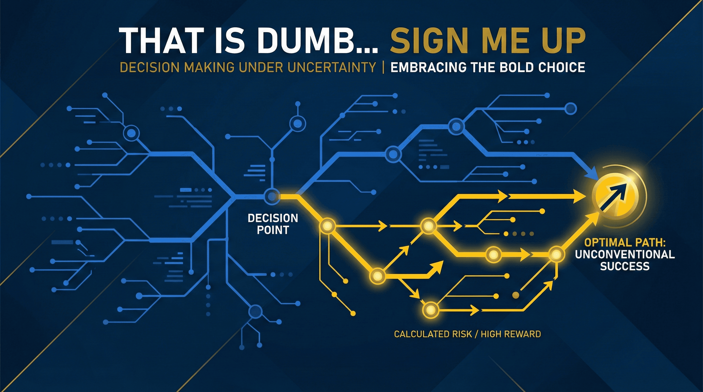 That Is Dumb... Sign Me Up - decision making visualization with strategic blue and Michigan maize branding