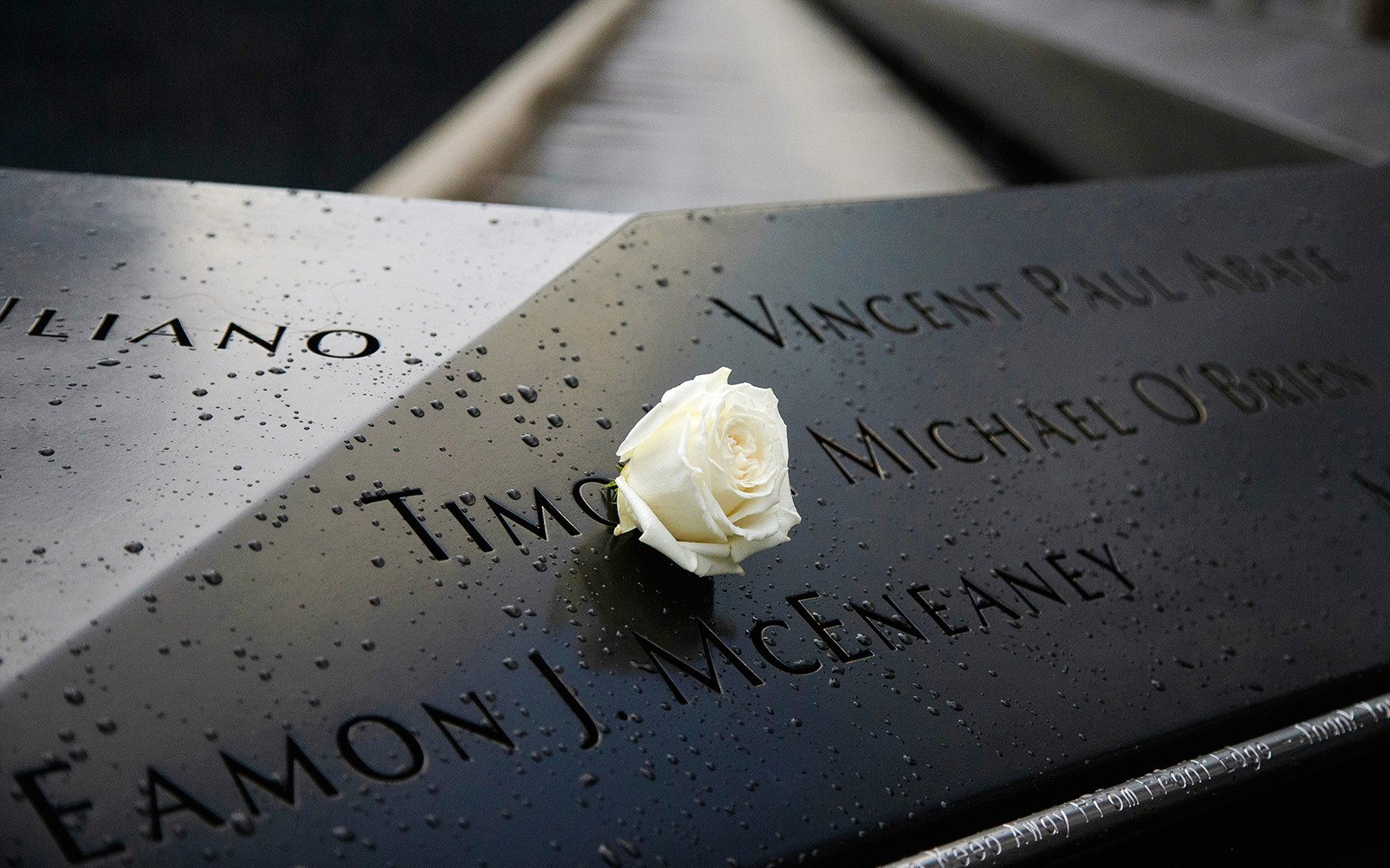 בריכות הזיכרון לזכר ה-11 בספטמבר עם גורדי השחקים הסובבים בניו יורק סיטי.