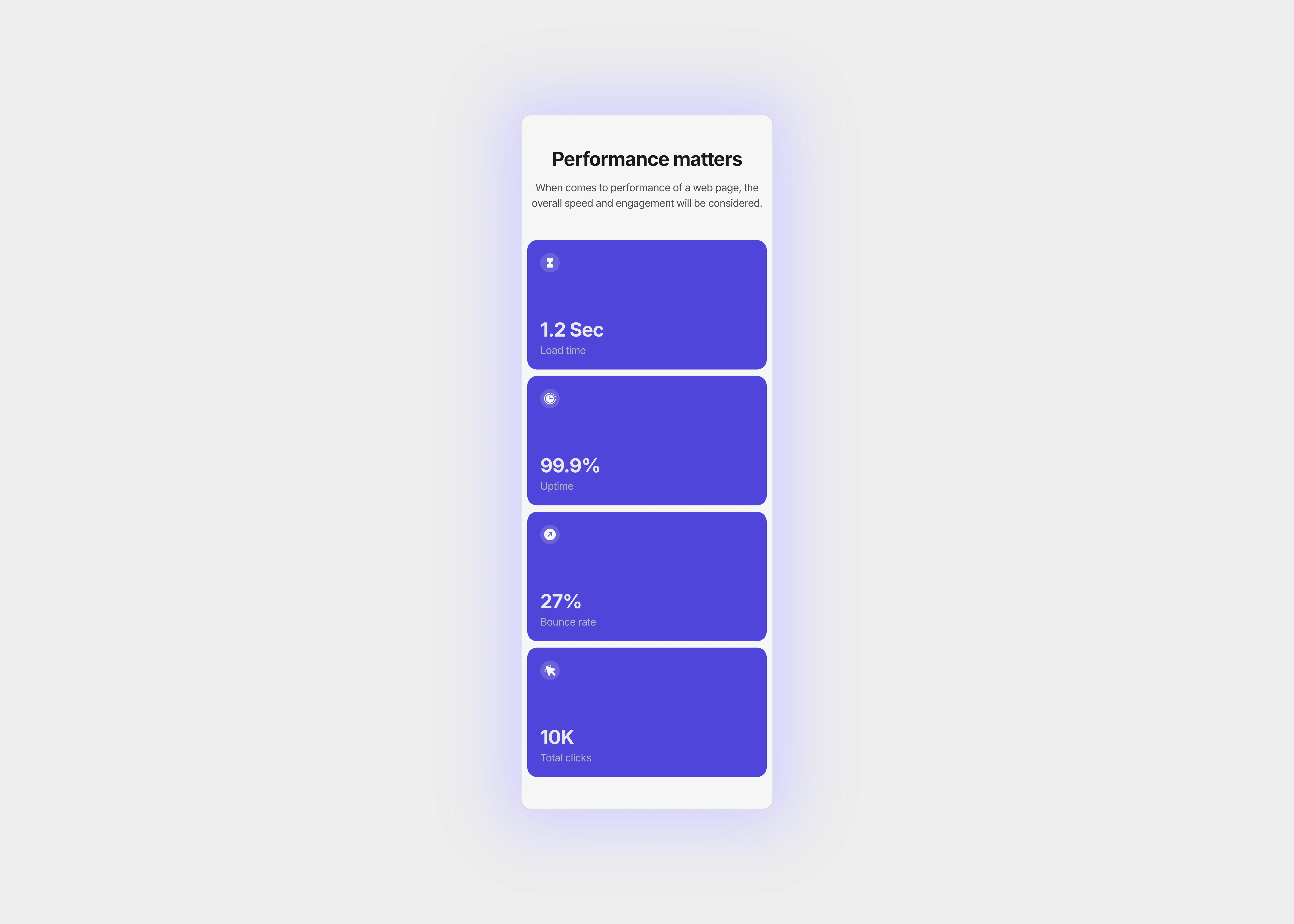 A light themed stats section with stats cards in blue color, optimized for mobile devices