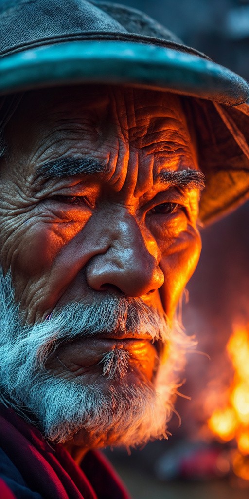 A close-up of a Vietnamese old man