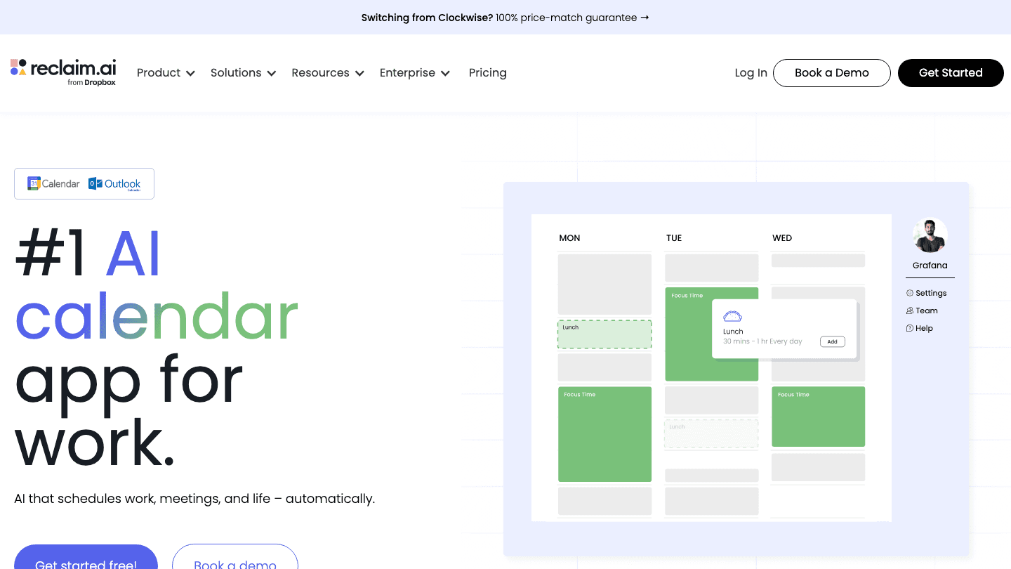 Reclaim AI calendar website
