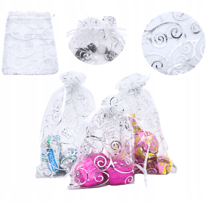 woreczki z organzy srebrne