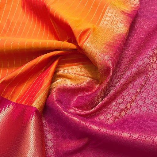 Bright Orange Semi Kanchivaram Art Silk Saree