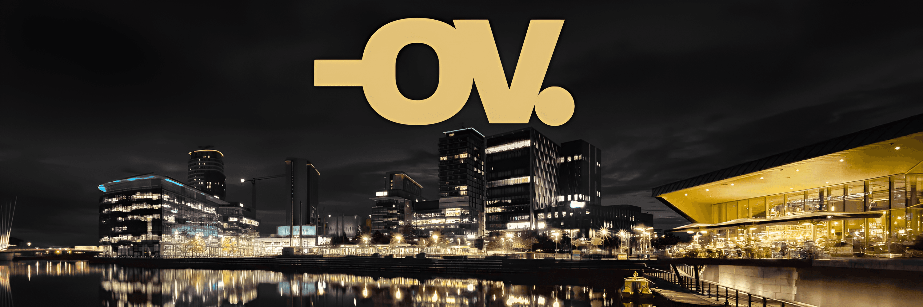 Logo above manchester skyline