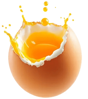 A brown egg with a cracked top, revealing a vibrant yellow yolk splashing dynamically, symbolizing fresh egg products.