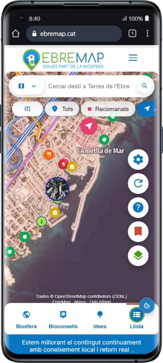 Geolocalització local en mòbil a EbreMap