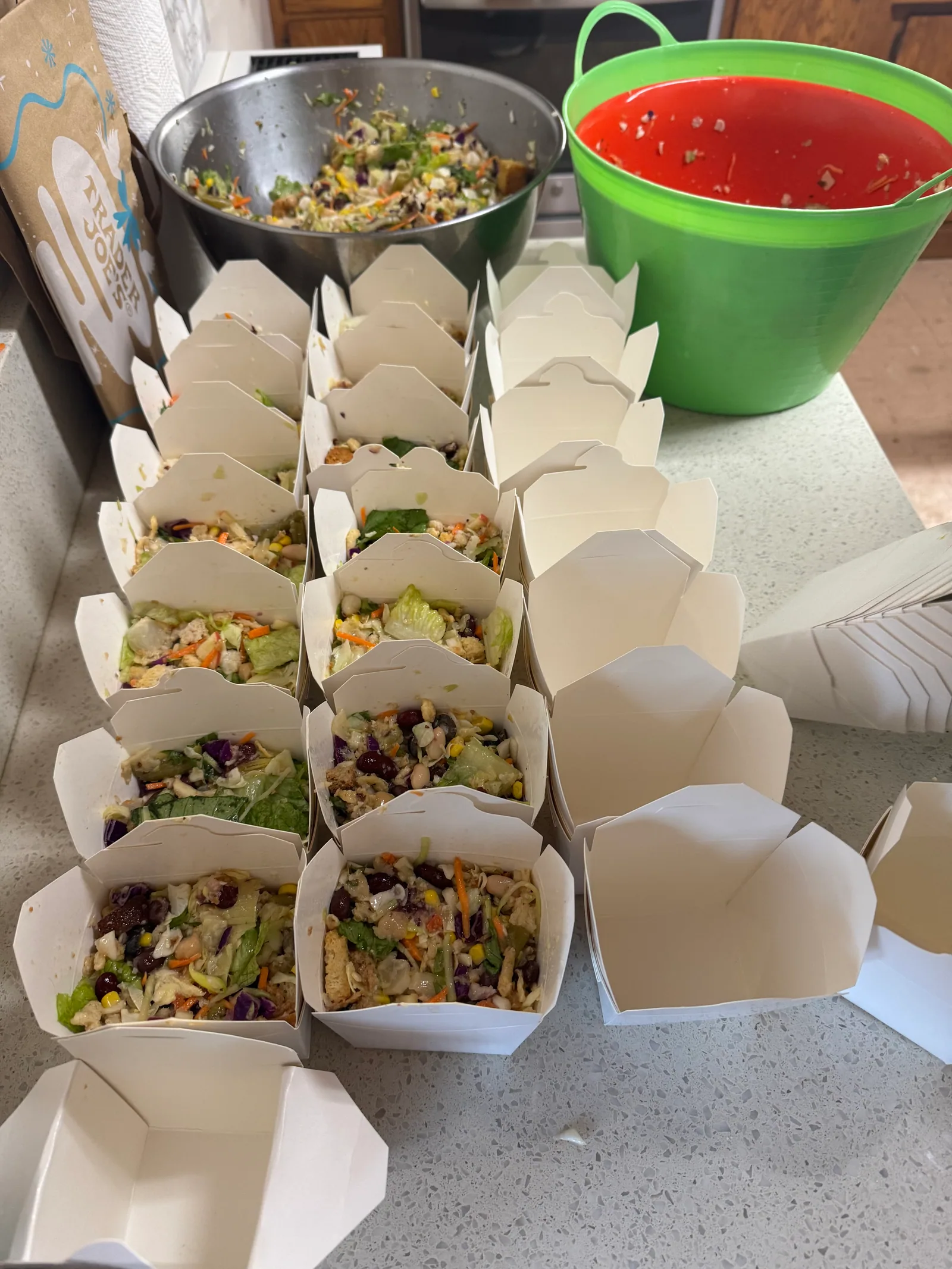 Freshly prepared food portioned into individual meal containers